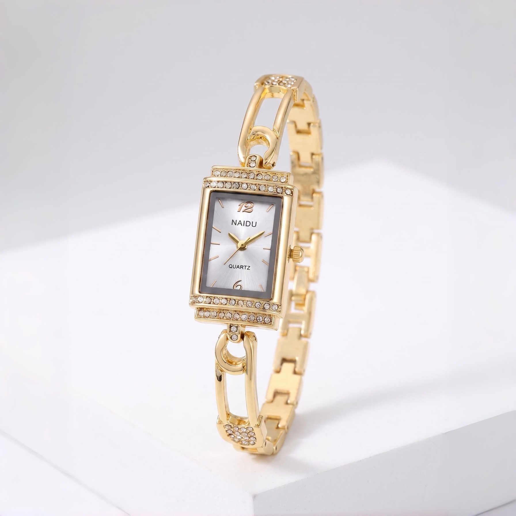Jewelry Style Watches - White Dial Quartz Watch with Rhinestone
