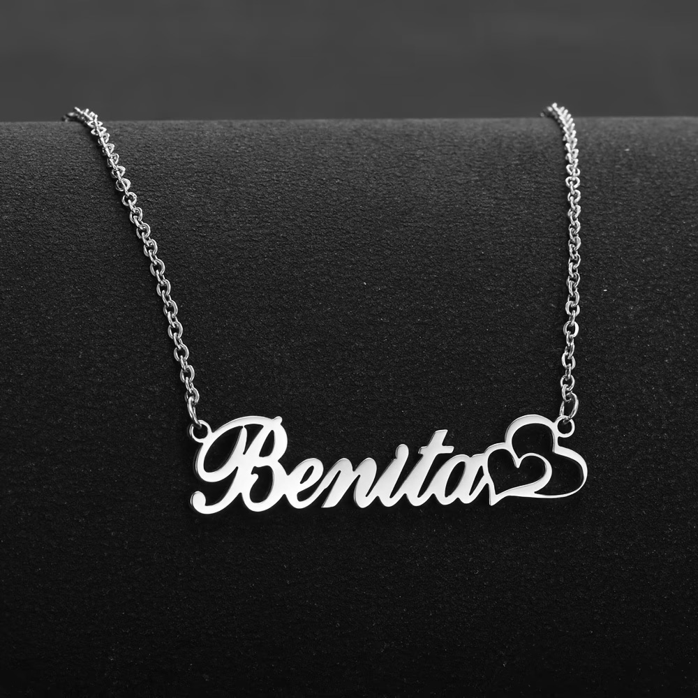 Engraved Name Necklace - Personalized Double Heart Custom Name Necklace
