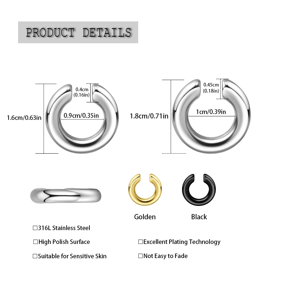 1pc Exaggerated C-Shaped Non-P - огляд і ціна Ear Cuff No Piercing